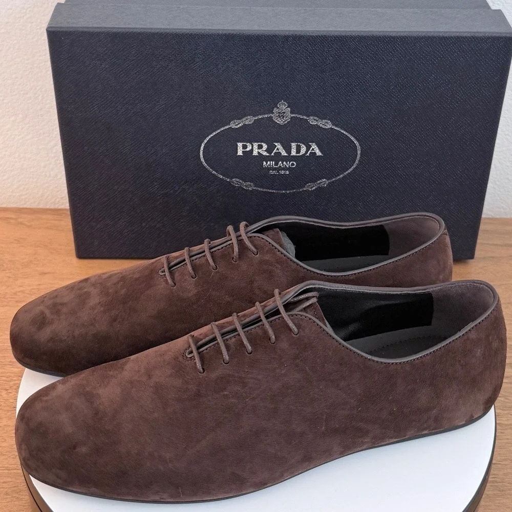 Prada Mens Vit.Scamosciato Suede Oxford Shoes Moro Brown 2EG448 Size 8